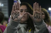 Israelis protest against Prime Minister Benjamin Netanyahu's government and call for the release of hostages held in the Gaza Strip by the Hamas militant group, in Tel Aviv, I