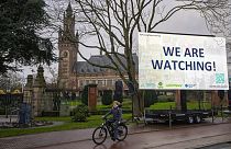 pro-climate billboard in front of the International Court of Justice in The Hague, the Netherlands