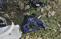 A protective vest of one of the journalists of TV network Al-Mayadeen killed by an Israeli strike, Tuesday, Nov. 21, 2023.
