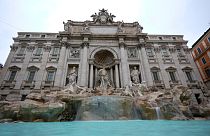 Frontal view of the Trevi fountain, which reopened to the public after undergoing maintenance in Rome, Sunday, Dec. 22, 2024.