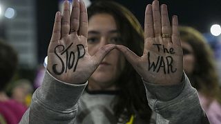 Israelis protest against Prime Minister Benjamin Netanyahu's government and call for the release of hostages held in the Gaza Strip by the Hamas militant group, in Tel Aviv, I