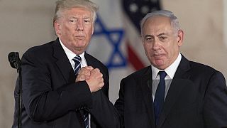 President Donald Trump and Israeli Prime Minister Benjamin Netanyahu shake hands at the Israel museum in Jerusalem, Tuesday, May 23, 2017. 