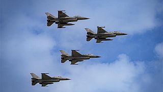 F16 fighter jets of the Romanian Air Force and the Romania based European F-16 Training Center (EFTC).