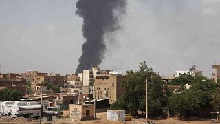 Smoke rises over Khartoum, Sudan, on June 8, 2023. 