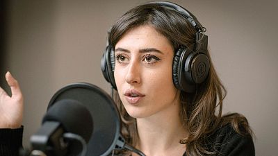Italian journalist Cecilia Sala records her podcast 'Stories'.