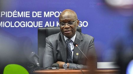 Roger Kamba, health minister of the Democratic Republic of the Congo, attends a press conference in Kinshasa in December 2024.