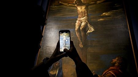 'The Crucifixion' by artist Tiziano Vecellio, exhibited in the Capitoline Museums for the beginning of the Jubilee of 2025, in Rome