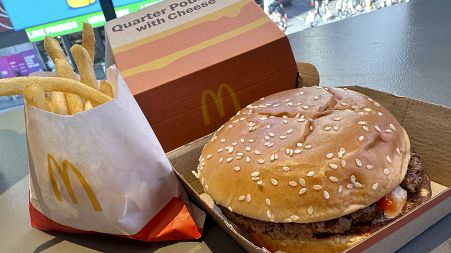 A McDonald's Quarter Pounder hamburger and fries are shown in this photograph, in New York's Times Square, Wednesday, Oct. 23, 2024.