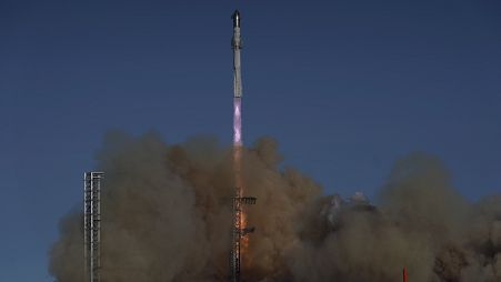 SpaceX's mega rocket Starship lifts off for a test flight from Starbase in Boca Chica, Texas.